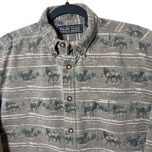 VTG Pacific Crest Elk Pattern Button Up Shirt Large Gorpcore Nature Western